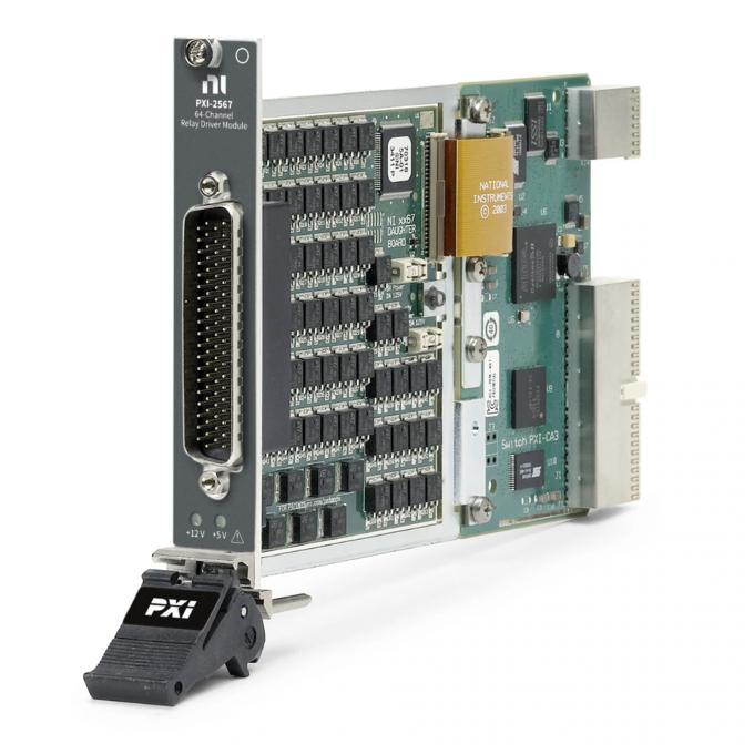 Side view of National Instruments PXI-2567 โมดูล highlighting compact design