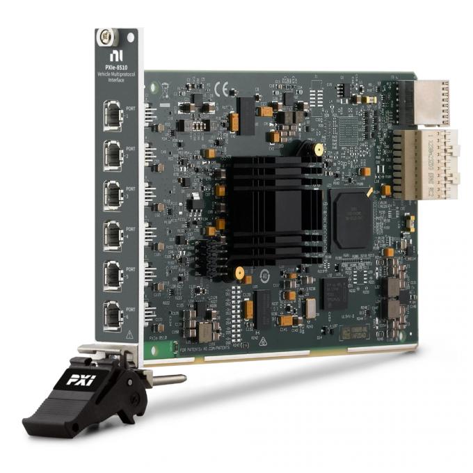 Front view of National Instruments PXIe-8510 PXI Vehicle Multiprotocol Interface โมดูล